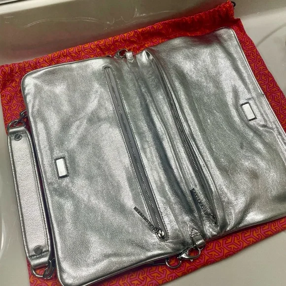 Tory Burch Metallic Reva Silver Clutch - Picture 9 of 14